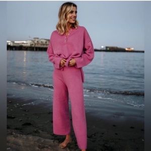 Mod Ref by Clad and Cloth Hot Pink Waffle Knit Set
